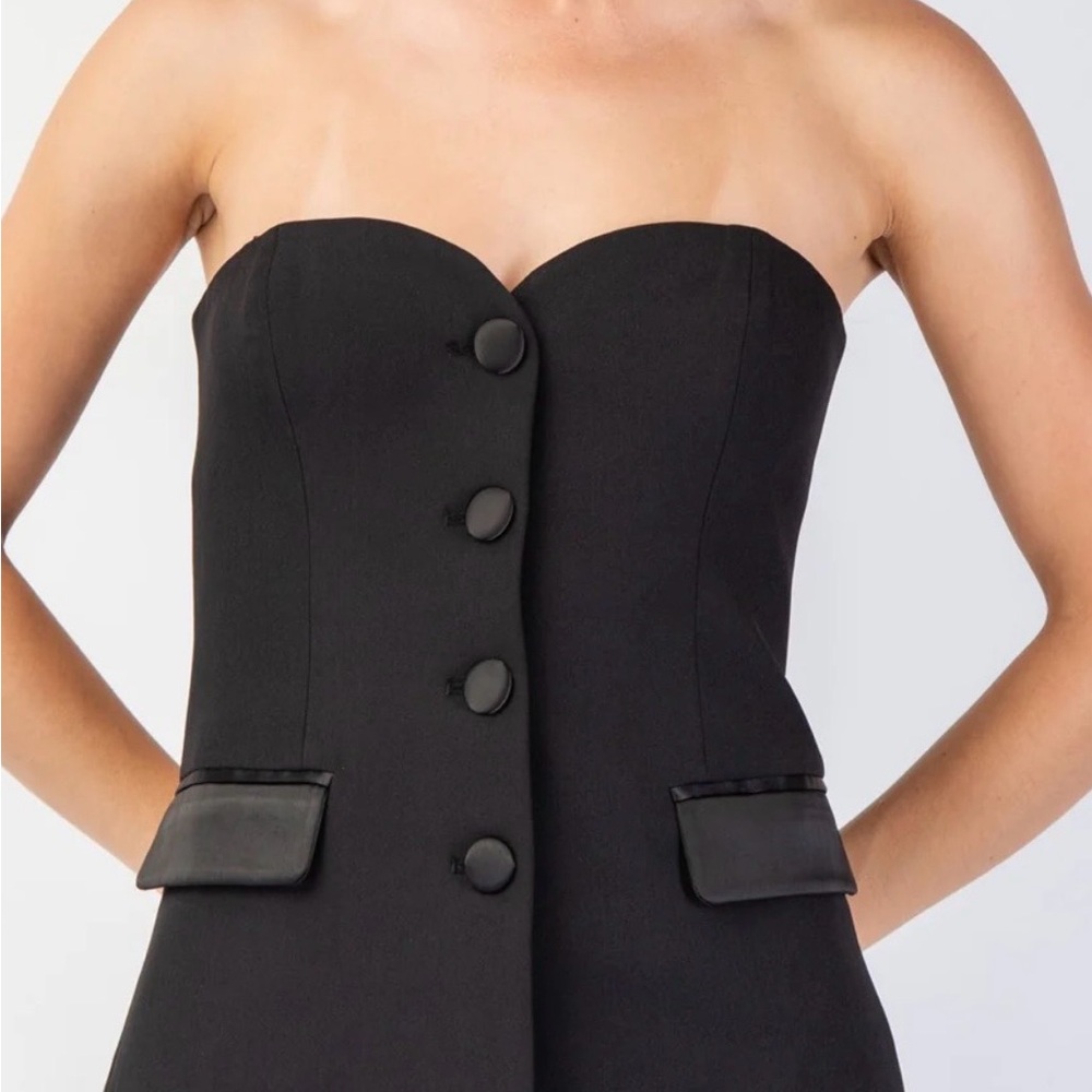 Zara Black Button-Front Strapless Dress with Pockets